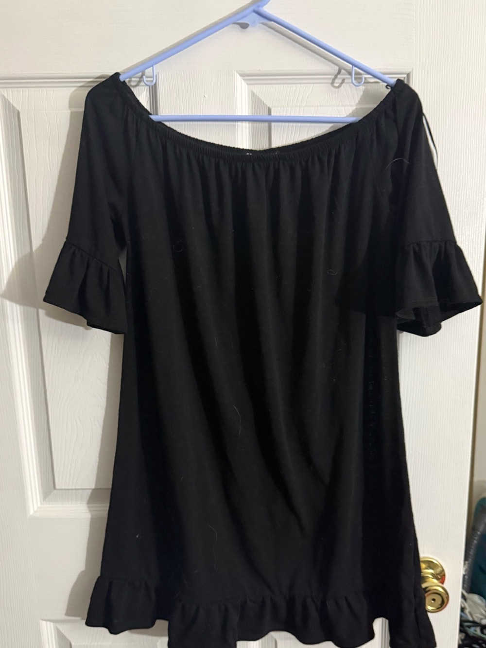 Cotton On Black Off-Shoulder Ruffle Sleeve Women's Mini Dress